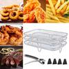3-Layer Square Round Rectangle Air Fryer Rack Set Stainless Steel Dehydrator Rack with 4 Silicone Feet Anti-Scald Clip Stackable Air Fryer