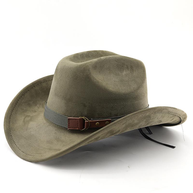 Retro Style Suede Western Cowboy Hat Woolen Jazz Top Hat Men and Women's Ethnic Style Autumn and Winter Felt Hat Big Eaves Hat