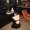 Design halter neck dress female summer royal sister style slim dress long dress black temperament hip skirt