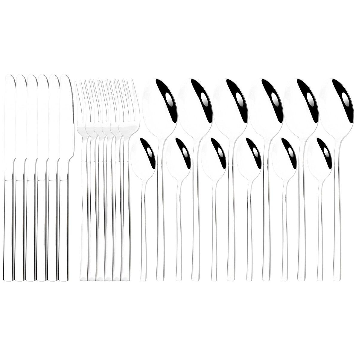 

Набор столовых приборов из нержавеющей стали на 6 человек, нож, вилка, чайная ложка, обеденная посуда, черная посуда, вечерние кухонные столовые приборы, набор столовых приборов серебряный