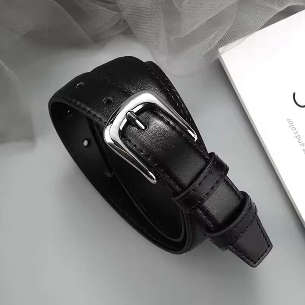 Women's Belt Fashion Pin Buckle Thin Belt Genuine Luxury Soft Belt Women with Cargo Pants Jeans Belts Black PU Leather Belt