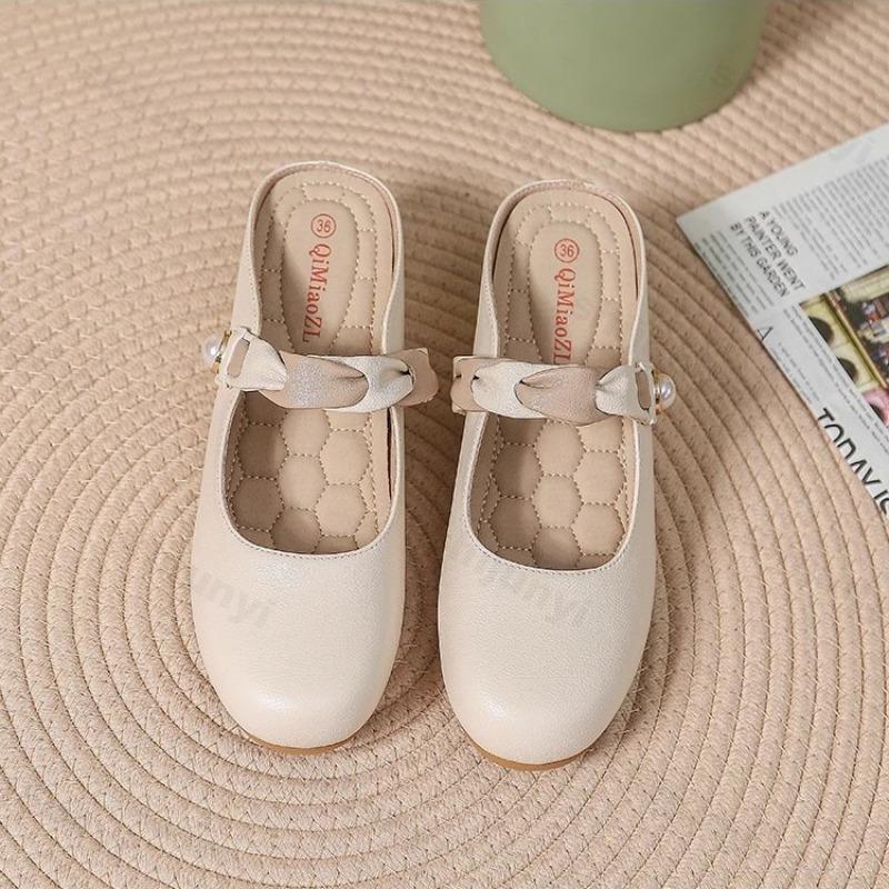 Fashion Fashion Concise Mary Jane Single Shoes Women's Summer 2025 New Slip On Comfortable Half Slippers Inner Height Increasing Sandals