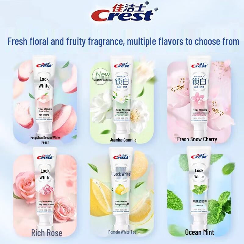 Crest Dual-Color Whitening Toothpaste (Snow Cherry + White Peach)