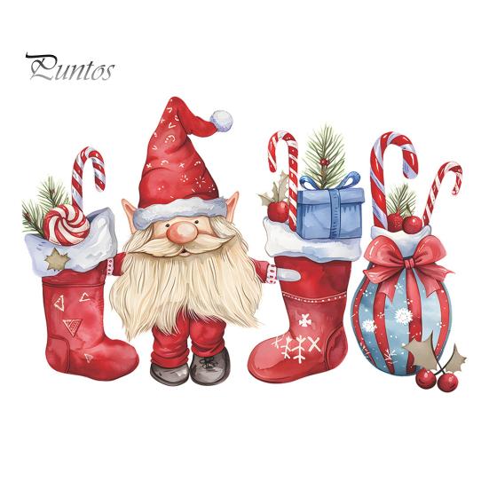 

1 лист рождественских настенных наклеек с изображением гнома, эльфа, чулка, конфетной трости, подарочного пакета, водонепроницаемого ПВХ, самоклеящегося, для гостиной, спальни, праздничного настенного искусства, украшения Christmas