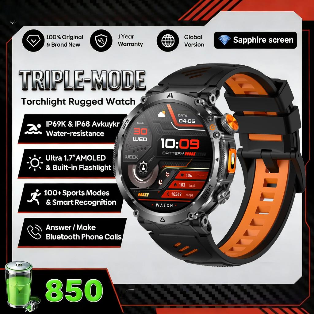2026 New Military GPS Sports Smart Watch Men Compass 3ATM Waterproof Swim Fitness Tracker AMOLED HD SmartWatches 850Mah Battery