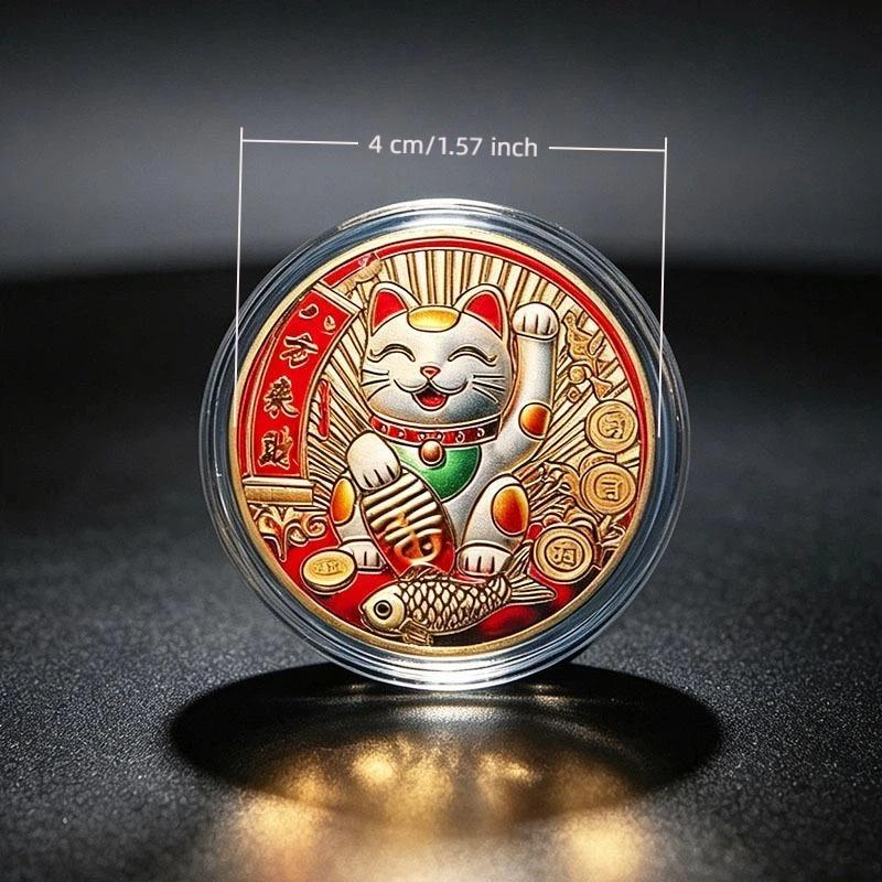 Cat Lucky Commemorative Coin Premium Metal Colored Souvenir Medal for Collection Party Favors Birthday Gift for Cat Lovers