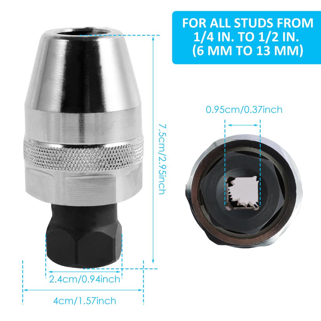 Extractor Rusted Tight Bolt 3/8in Drive Stud Extractor Steel Alloy Universal Broken Bolt Remover for 1/4in‑1/2in Rounded Studs