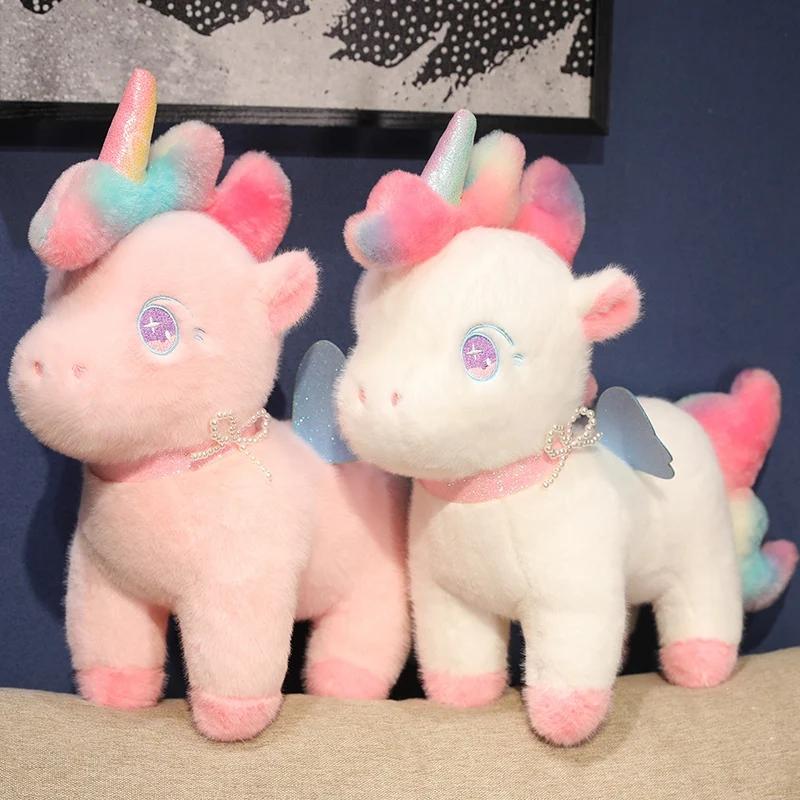 Fluffy Rainbow Unicorn Plush Toys Kawaii Stuffed Cartoon Animal Flying Horse Baby Doll Pillow Christmas Birthday Gift