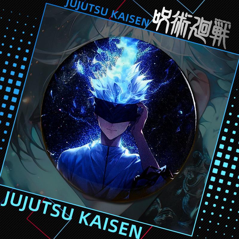 Anime Jujutsu Kaisen Badge 75mm Hoge Definitie Zilver Glitters Gojo Satoru Geto Suguru Dubbele Flits Blikmetaal Broche Pin 58mm