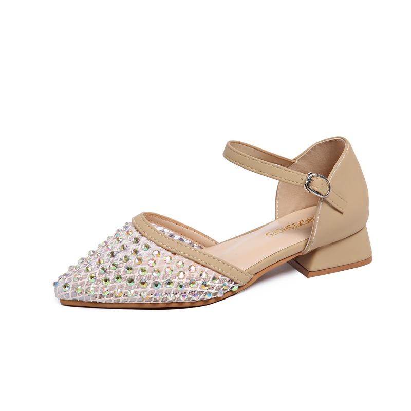 

Fashion Shallow-cut, One-line Thick-heeled, Stylish Single Woman Sandals 2025 French Fashion Rhinestone Mary Jane Shoes 40 хаки