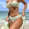 Women’s Sexy Solid Halter Backless Bikini Set, Three-Piece Summer Beach Swimwear with Skirt