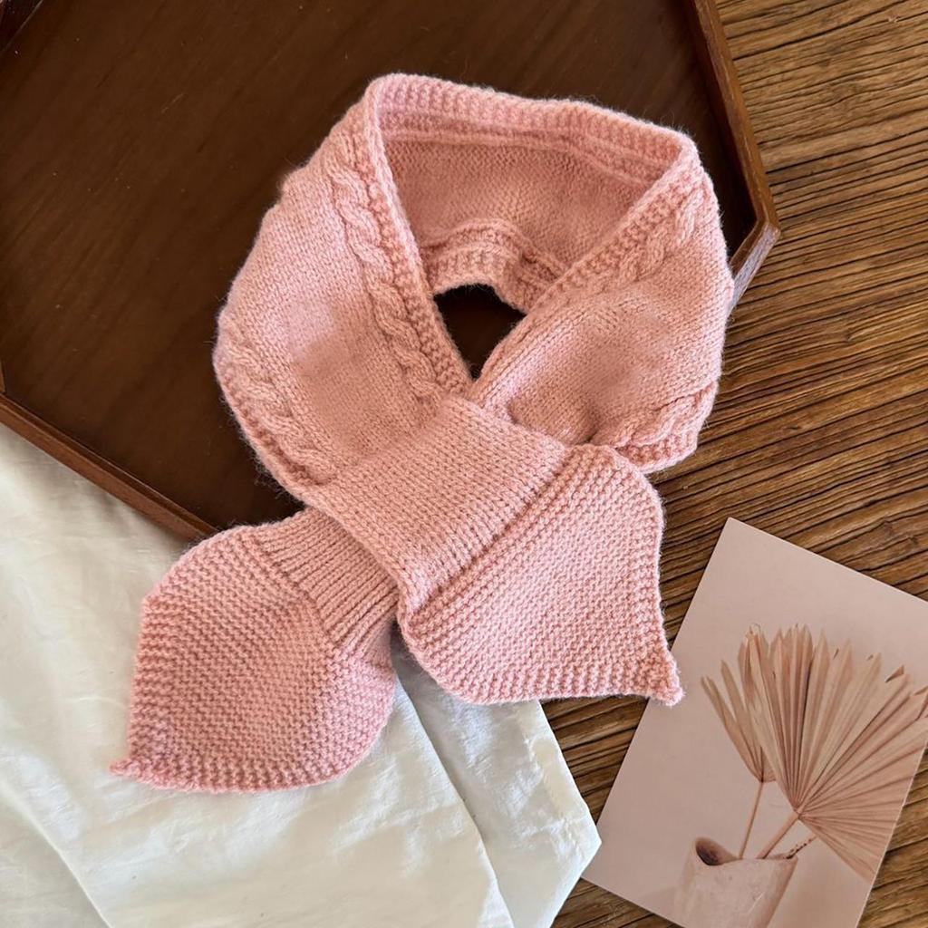 Kids Winter Warm Scarves Children Girl Woolen Knit Short Cross Neck Covers Snood Solid Color Outdoor Windproof Neckerchief