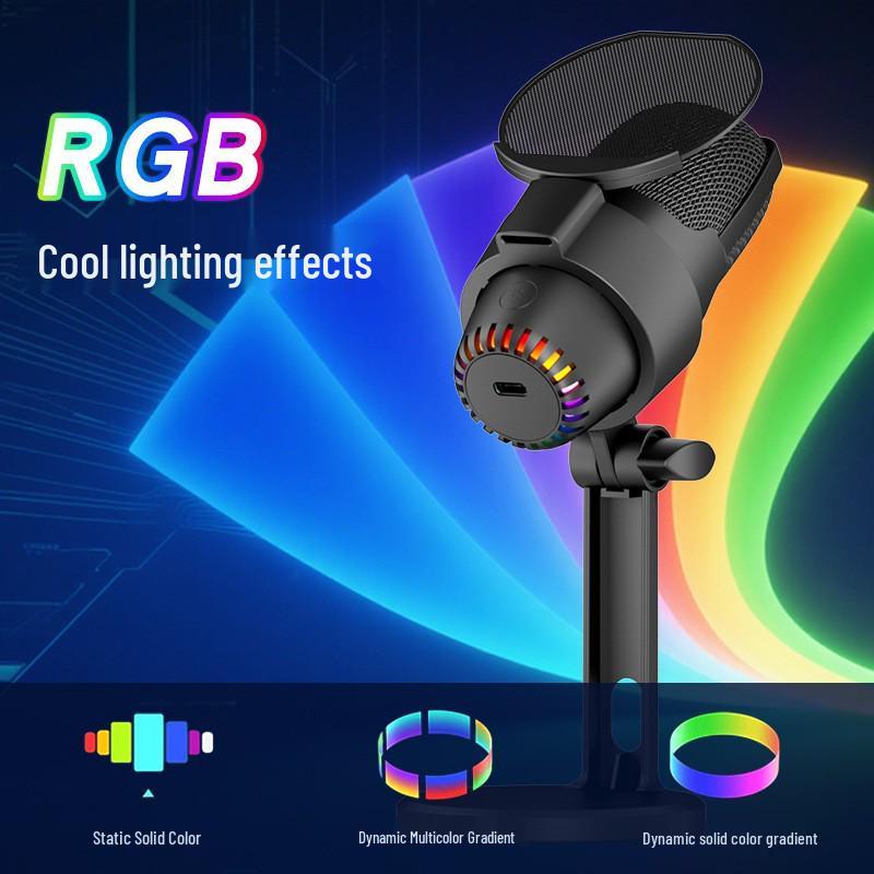 RGB USB Desktop Microphone with One-Key Noise Reduction for Gaming and Live Broadcasts
