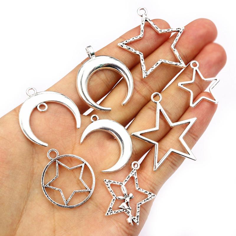 20 Stück Antik Versilbert Mond Stern Handgefertigt Anhänger Metall DIY Schmuckherstellung Zubehör Fundstücke Halskette Armband