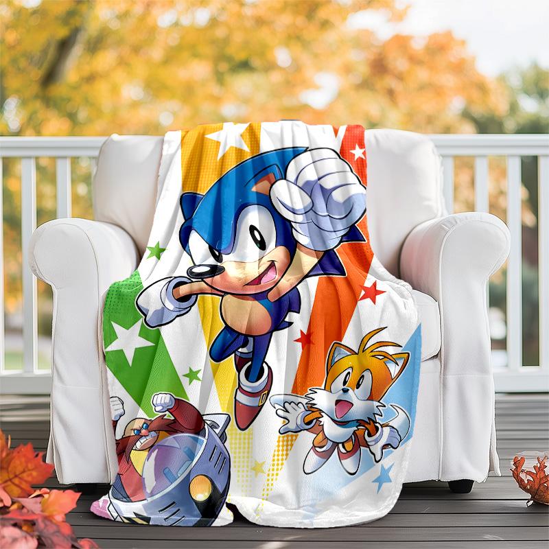 1pc Sonic5 Theme Soft Flannel Throw Blanket - Digital Print, Polyester, Cozy for All Seasons, Perfect for Outdoor, and Travel