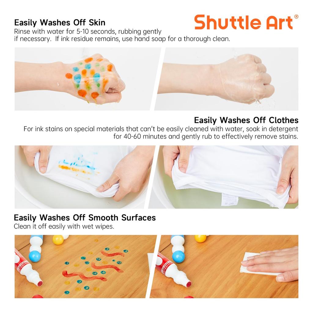 Shuttle Art Dot Marker 12 Color for Washable Color Includes Coloring Drawing Easy To Gift Pens, Set, 40ml, Water-Based, Washable, Kids, Pens, Book,