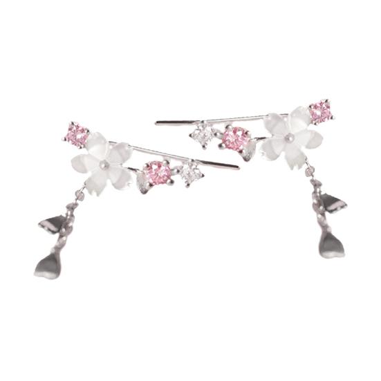 1 par dinglende øredobber Utsøkte hjerte kirsebærblomst rhinestones piercing krok øredobber