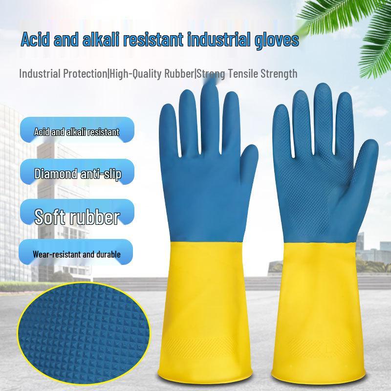 Waterproof Latex Gloves: Acid & Alkali Resistant, Wear-Resistant, Corrosion-Resistant for Industrial Cleaning & Labor Protection Medium