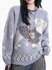Unisex Retro Cartoon Embroidered Thick Fair Isle Sweater for 2026 - Puppy Mink Jacquard Design