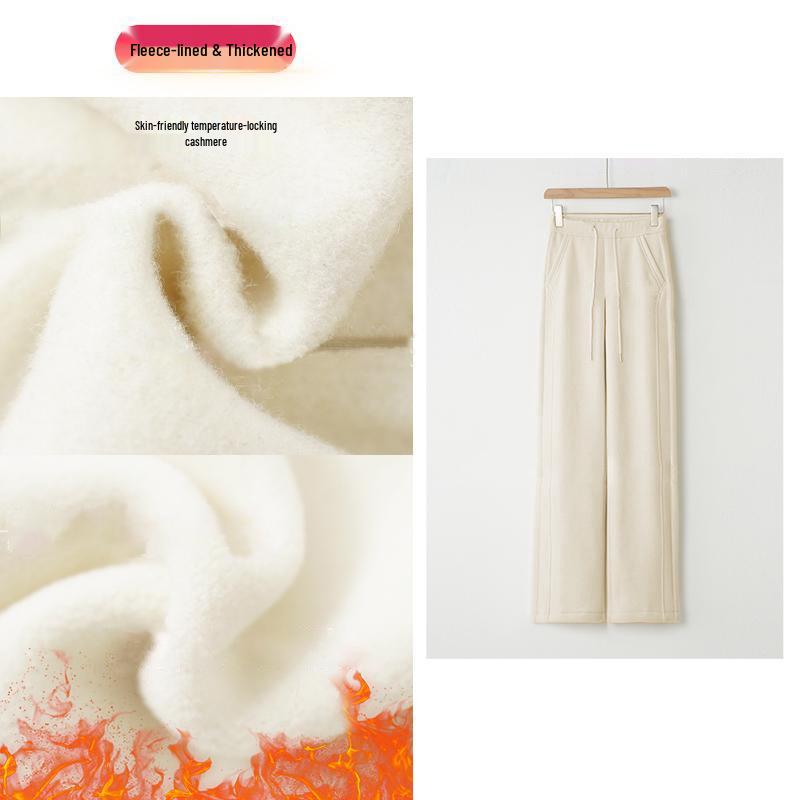 

Women s Winter High-Waist Wool Blend Straight-Leg Pants with Velvet and Cashmere L [115-130 lbs]