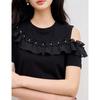 Women's Ruffle Asymmetric Off-Shoulder Slim T-Shirt