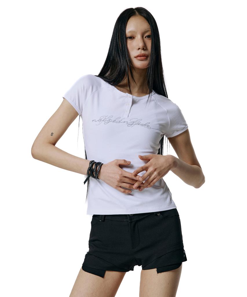 ROCKCAKE Raglan Henly Neck Top - White