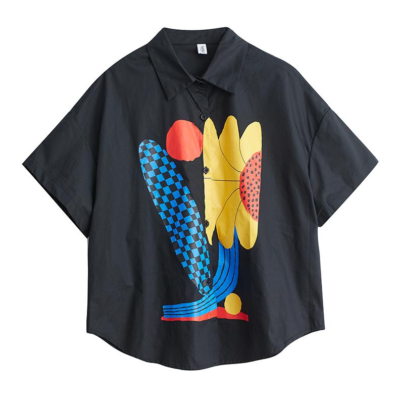 DIMANAF 2026 Plus Size New Summer Blouse Shirt Print Short Sleeve Casual Women Loose Tops Shirts Cotton