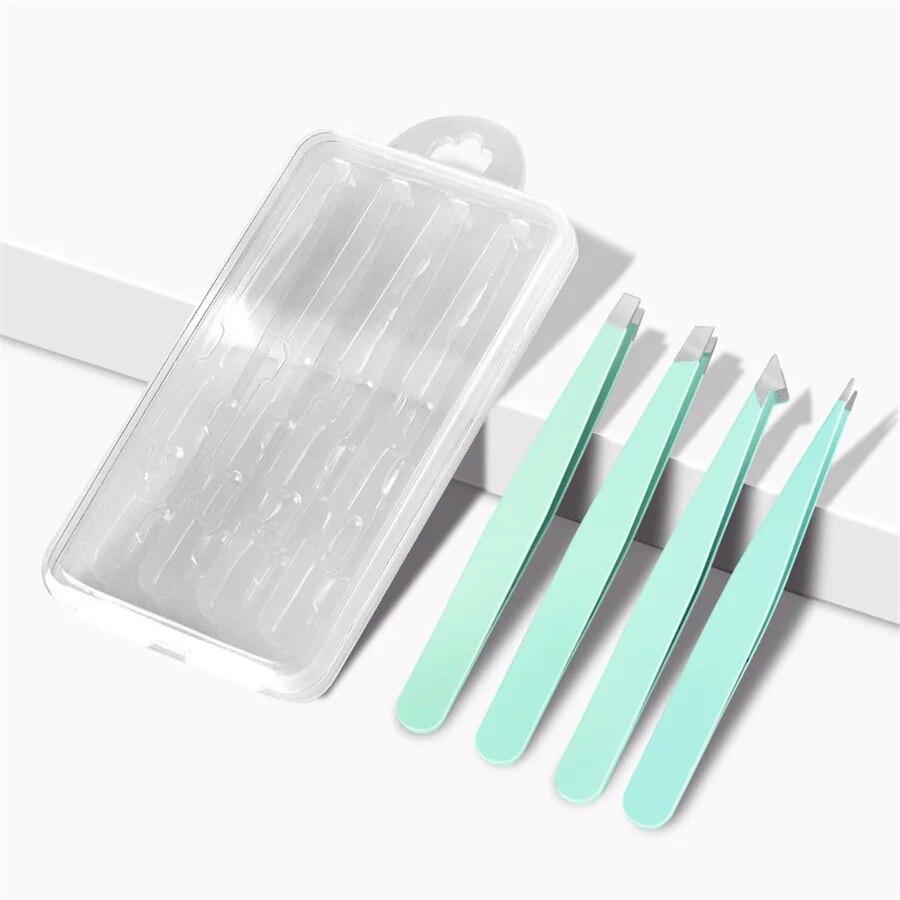 4 PCS Stainless Steel Eyebrow Clippers Set Hair Removal Forceps Oblique And Straight Mouth Eyebrow Trimming Clip Beauty Tool