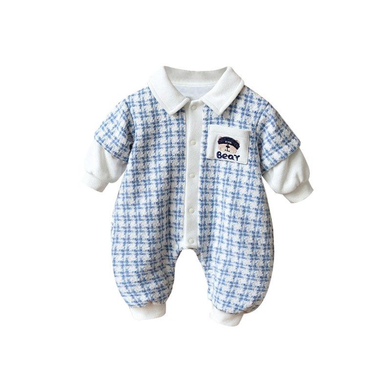 

Outfit for Boys, Super Cute and Stylish One-Piece Romper for 3 Months, 0-6 Months, Spring and Autumn, for Outings, Spring Season, 1 Year Old, 5 Months Blue [Double Layer] 66 cm