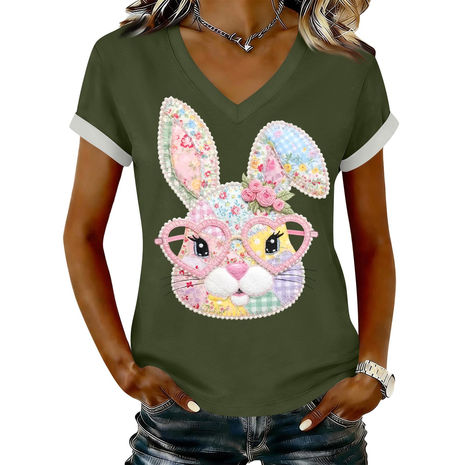 

Женская повседневная футболка с принтом, с V-образным вырезом, пуловер, топ с коротким рукавом L армия зеленый