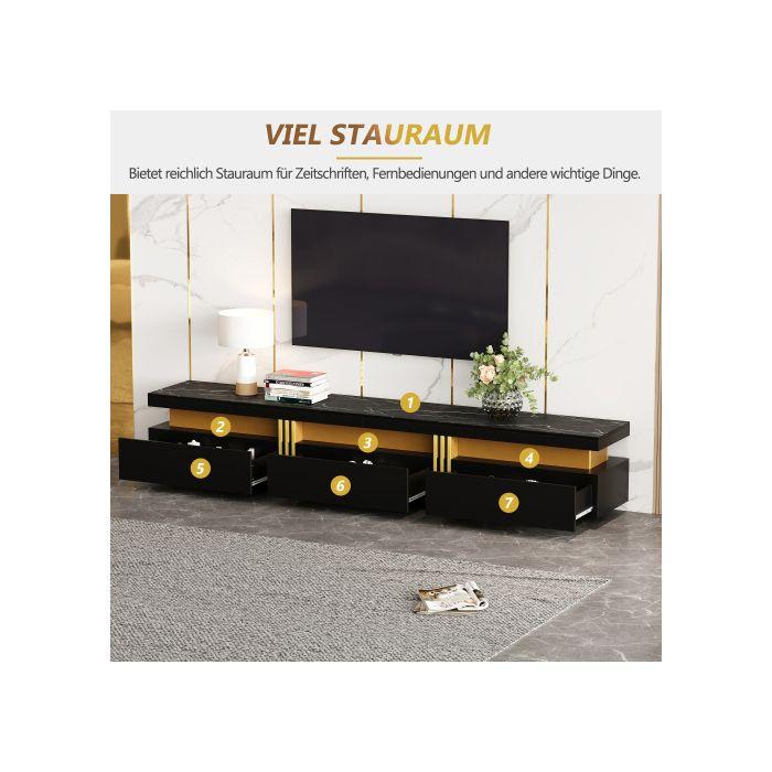 Meuble TV - MUVOE - Moderne - Aspect marbre - 200 x 40 x 42 cm - Support jusqu'à 90 pouces