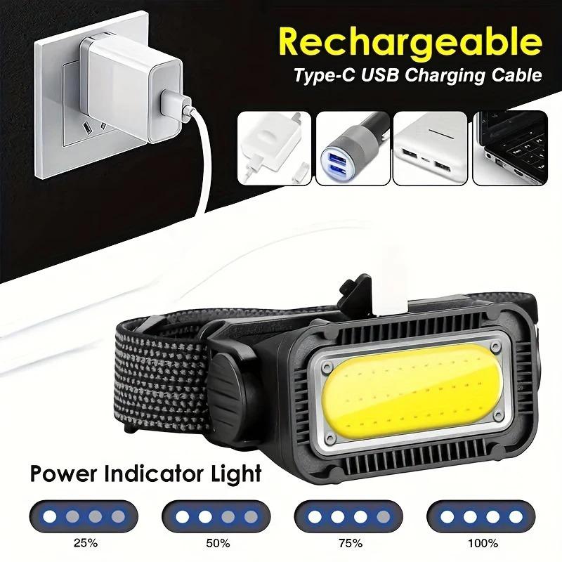 Portable Headlamp Type-C Rechargeable LED Wave Sensor Headlight Strong Light Outdoor Camping Fishing Night Running Head Lamp