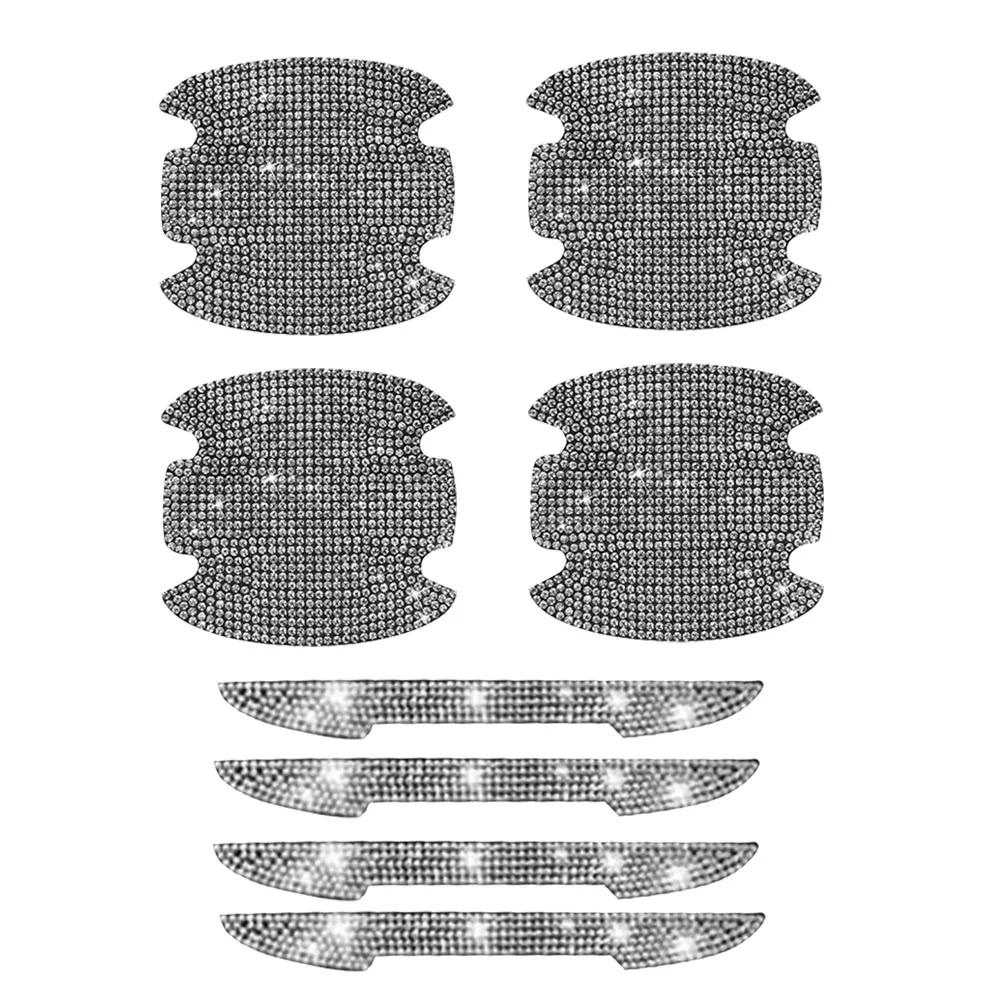 8PCS Universal Car Door Handle Sticker Decal Warning Diamond Auto Strip Driving Safety Bling Car Accessories for Girls Wholesale