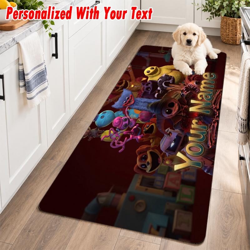 Poppy Playtime Custom Text Flannel Floor Rug Soft Kitchen Mat Personalized Non Slip Carpet