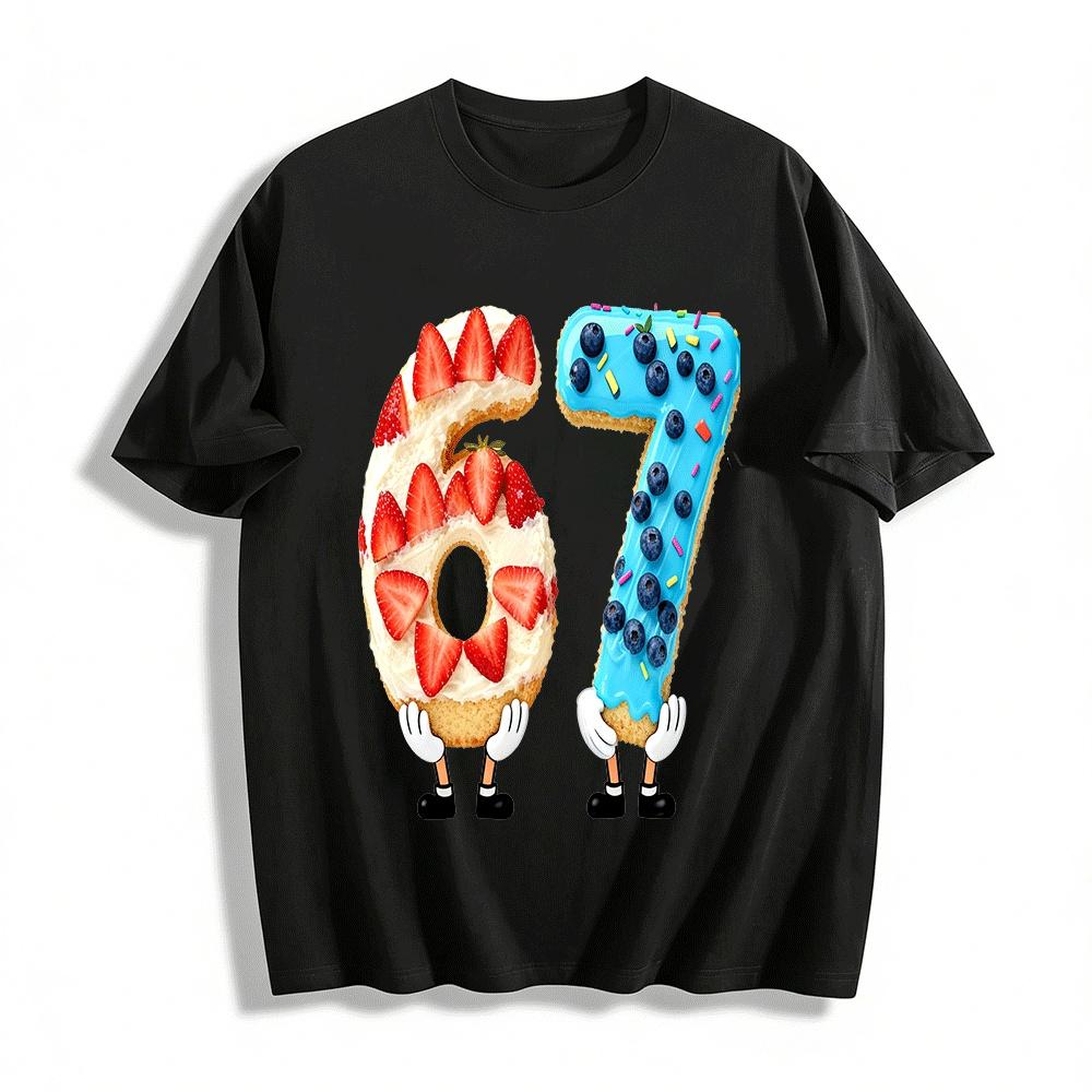 Number 67 Fruit Cake Print Casual Top Pure cotton T-shirt XXS