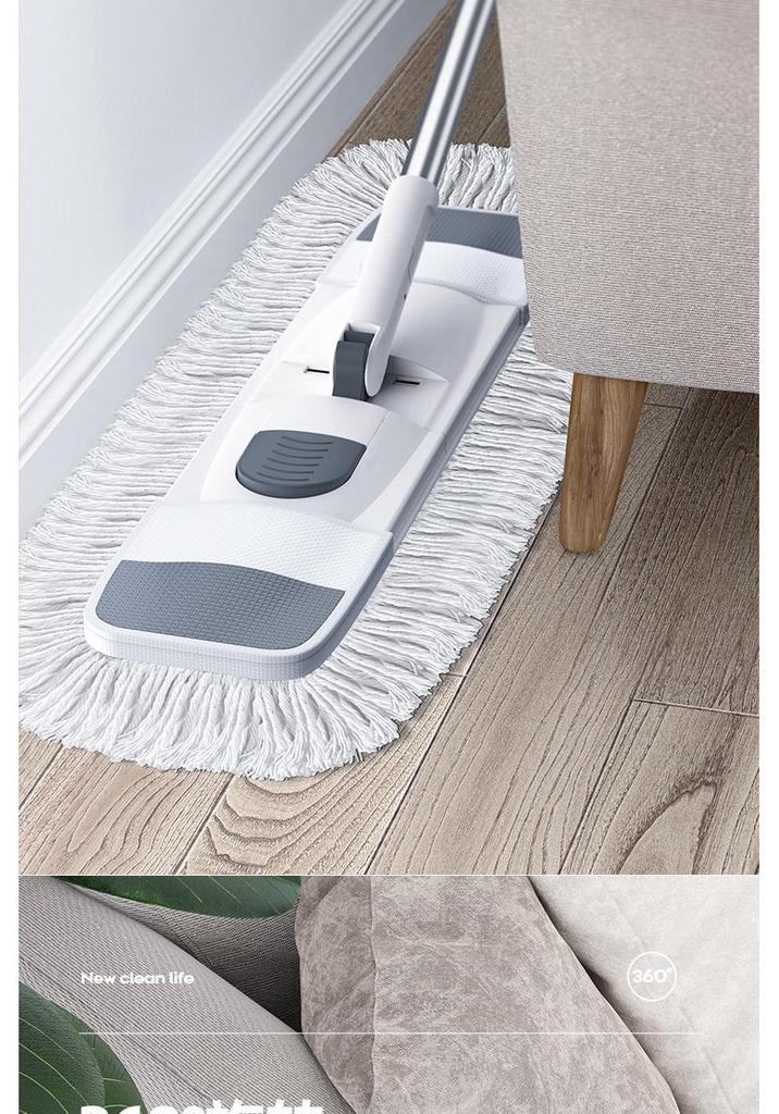 Pure Cotton Large Dust Mop for Hotels & Homes - Flat Mop for Tile Floors with Extended Cloth