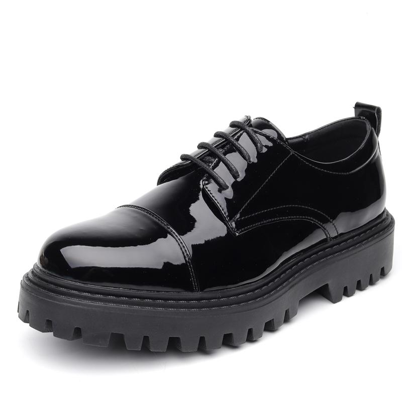 Fashion British Leather Shoes Men Office Casual High Platform Patent Leather Shoes Male Harajuku Korean Streetwear Vintage Wedding Shoes