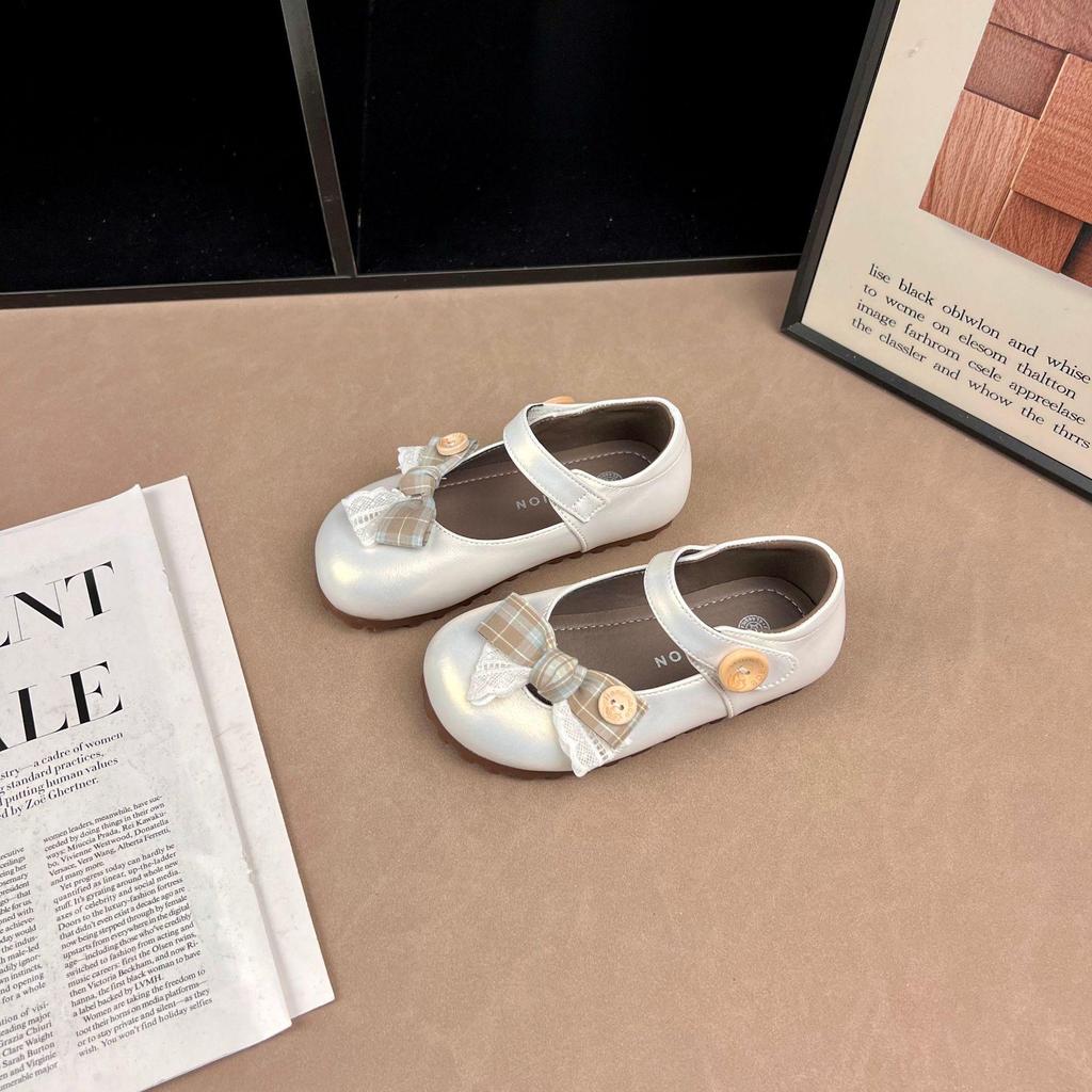 2026 Girls' Bowknot Leather Velcro Mary Jane Shoes - Soft Sole, Versatile, Shallow Cut Princess Style