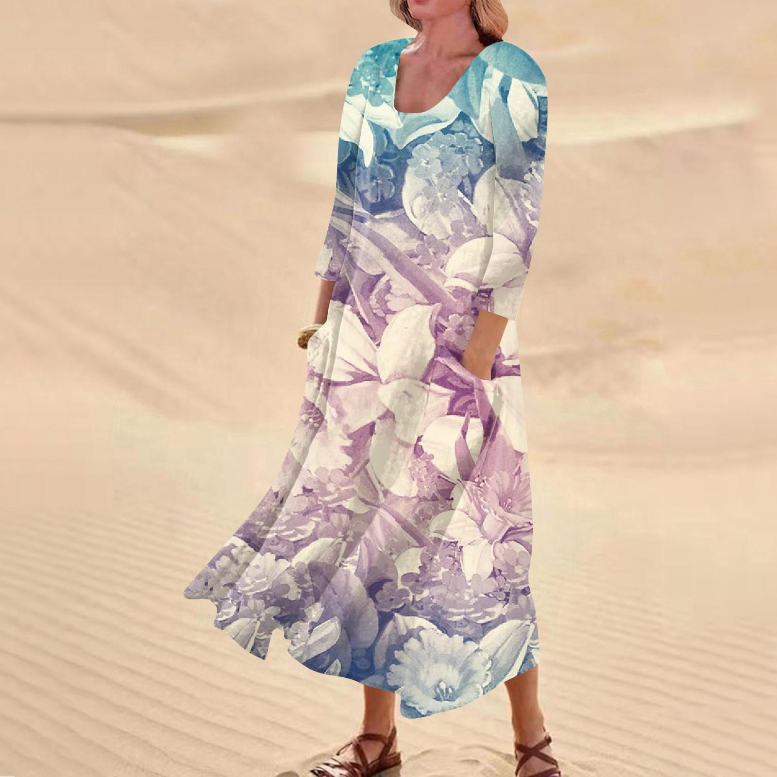 Женское повседневное удобное хлопковое карманное платье с цветочным принтом и рукавами — фото 6