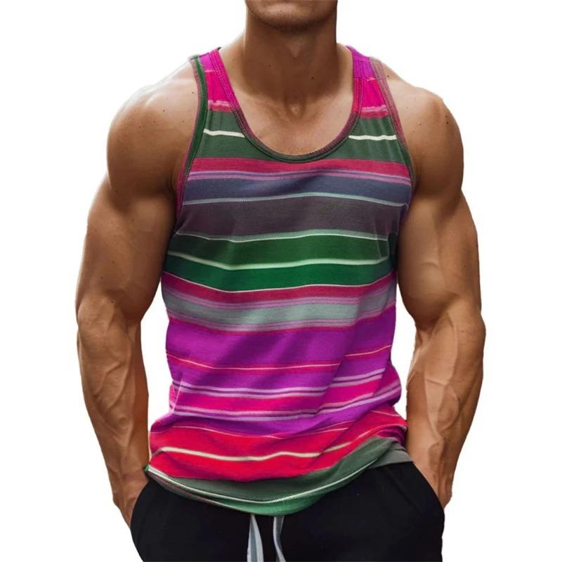 

Літній топ з круглим вирізом, 3D кольоровими смугами та принтом, модний повсякденний жилет без рукавів, чоловічі футболки S