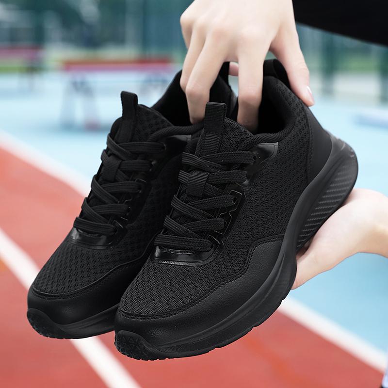 Men Breathable Mesh Running Shoes Black Thick Soled Sports Anti Slip Cushioning Walking Shoe Lightweight Fitness Training Shoes