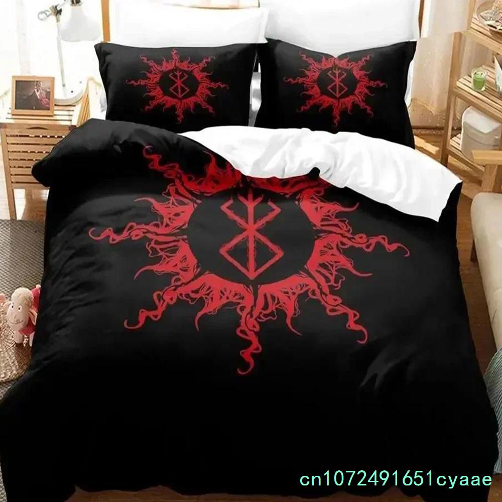 Set Biancheria da Letto Anime Berserk Stampato 3D per Camera da Letto Morbido Moderno Copriletto Confortevole Copripiumino per Bambini Coperta e Federa