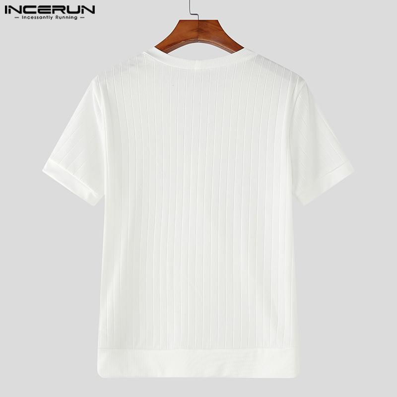 INCERUN Men V Neck Short Sleeve Solid Color Casual Fitted Rib T-shirts