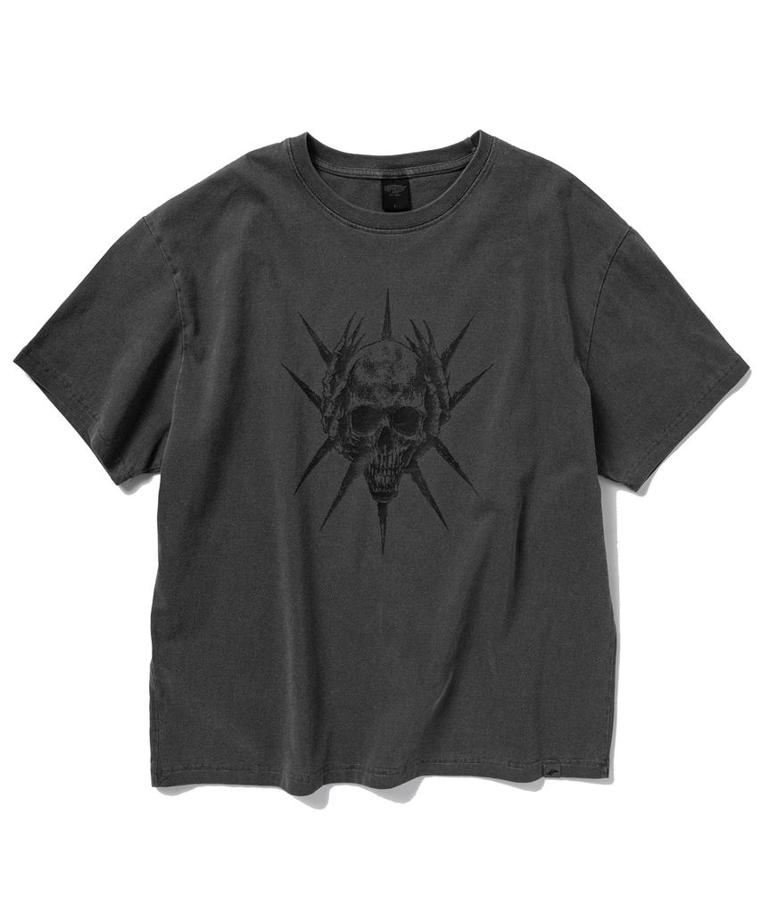 SUPERSUB Spike Skull Crop Short Sleeve T-Shirt - Pigment Charcoal