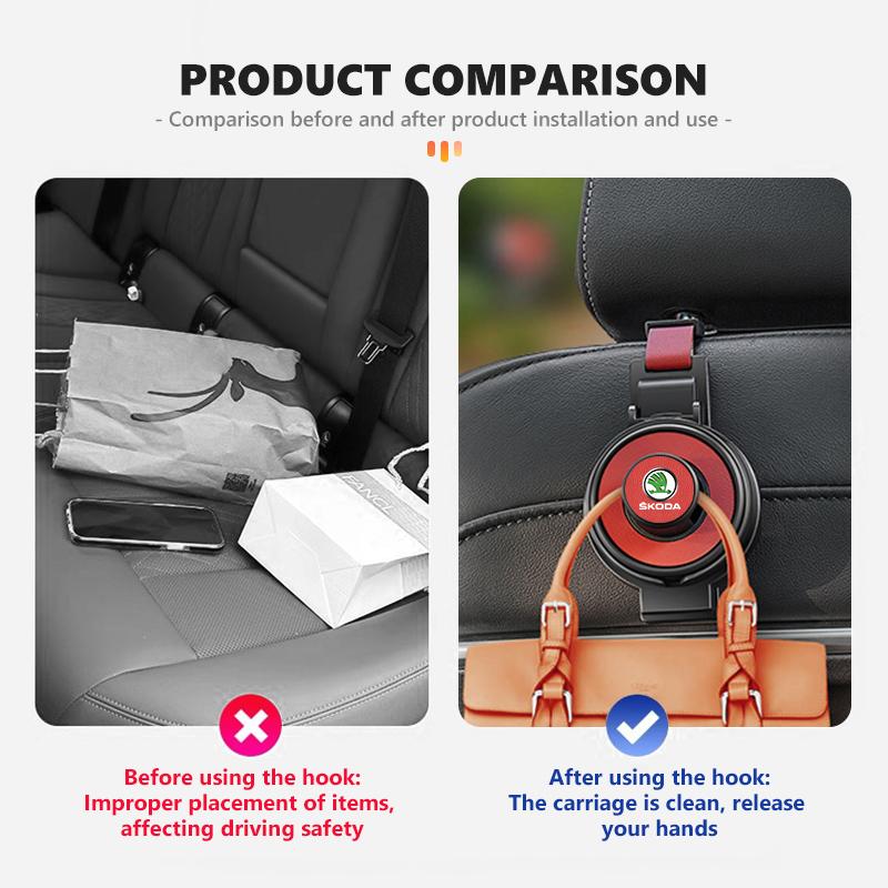 OENU7 Car Interior Seat Back Hook Cup Holder Multifunctional Organizer Hooks For Skoda S Kodiaq Octavia 2 3 Yeti Karoq Rapid Fabia VII
