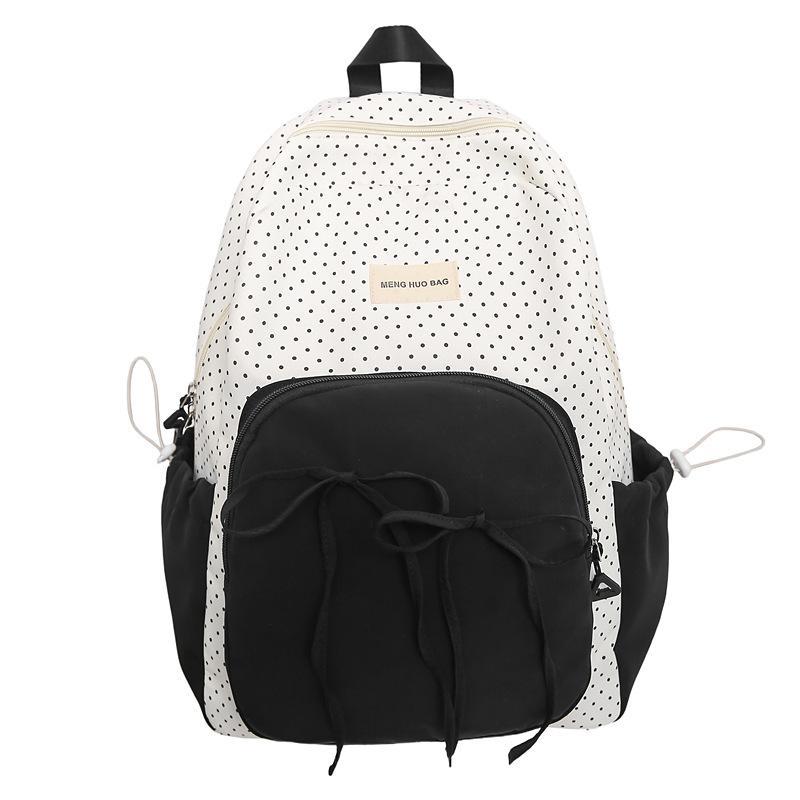 Schoolbag New Sweet Girl Backpack Korean Versatile Bow Polka Dot Versatile Light Commuter Bag Large Capacity School Bag