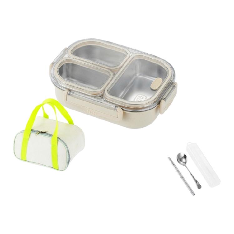 Lunch Bentos Container with Clear Lid, 800Ml Stainless Steel 3 Compartment Box for Meals, Snacks, and School