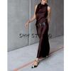 Spring New Women clothes French style With Belt round Neck Sleeveless Silk Satin Texture Midi Dress 2277302