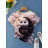 Casual Fashion Simple Abstract Painting Animal Black and White Cat Breathable 3D Printed V-neck Short Sleeve T-shirt Casual Sports Shirt