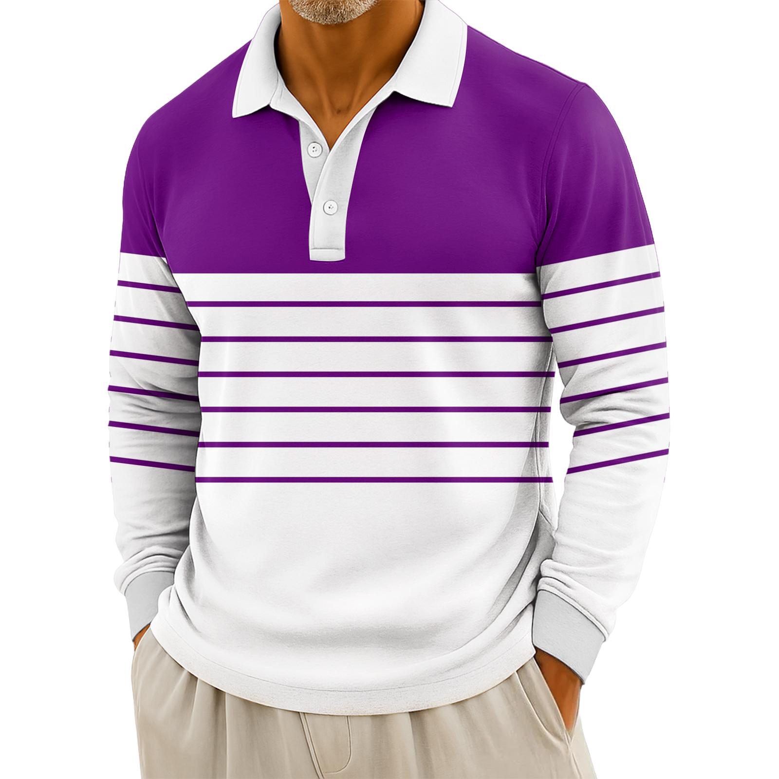 

Мужские повседневные топы с длинными рукавами на пуговицах с полосатым принтом M фиолетовый